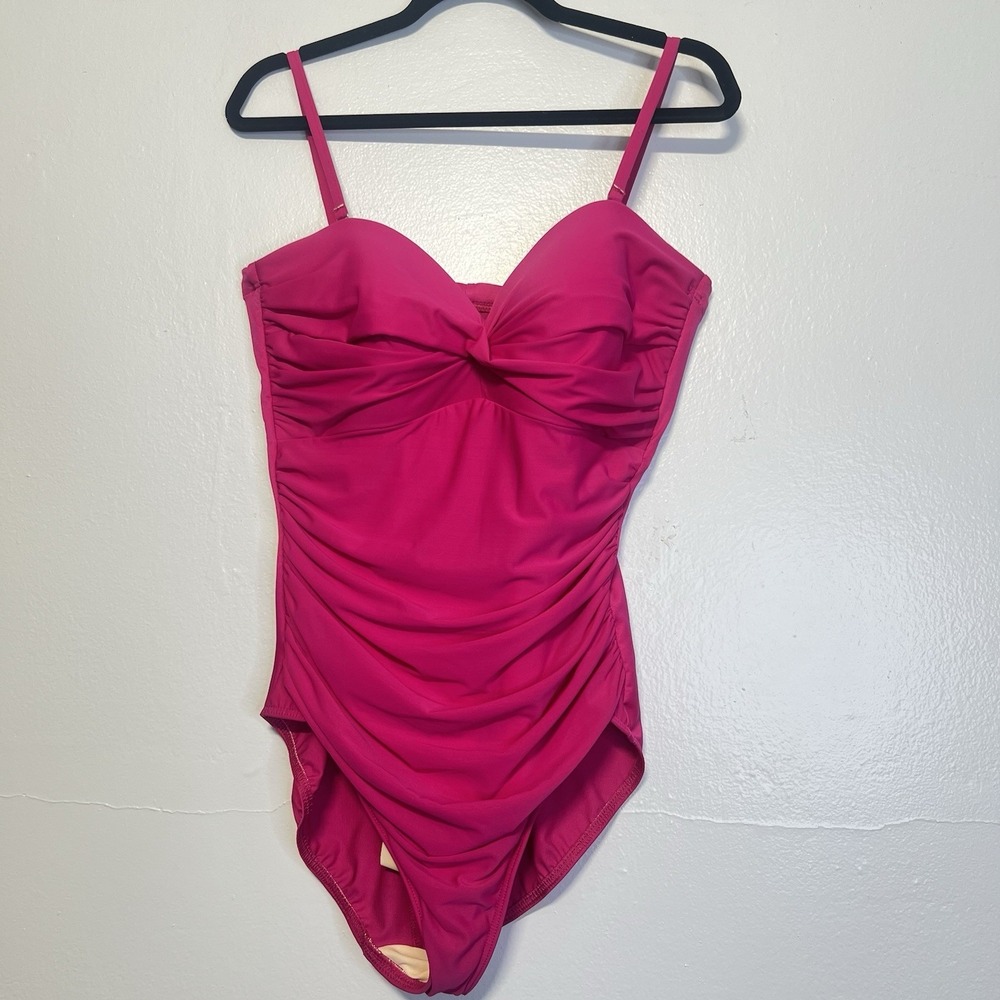 Miraclesuit Women's Size 16 One-Piece Swimsuit Pink Fuchsia Ruched Flattering